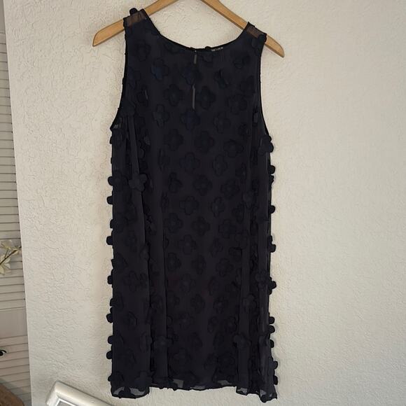 NIC +ZOE Navy Blue Appliqué Dress Textured Sleeveless Brunch Shower Party 3D - Picture 1 of 5